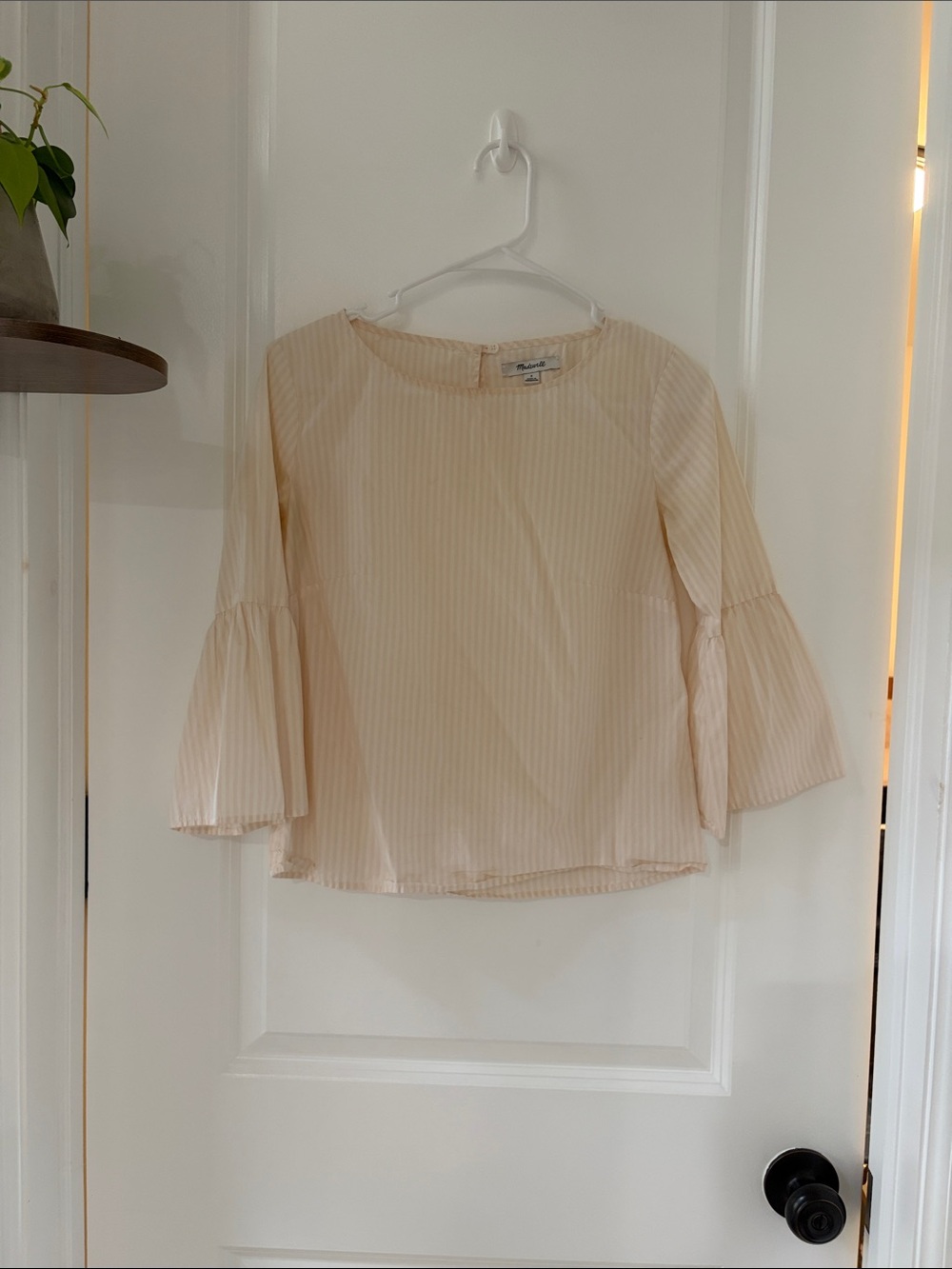 Madewell Pink & White Striped Bell-Sleeve Top